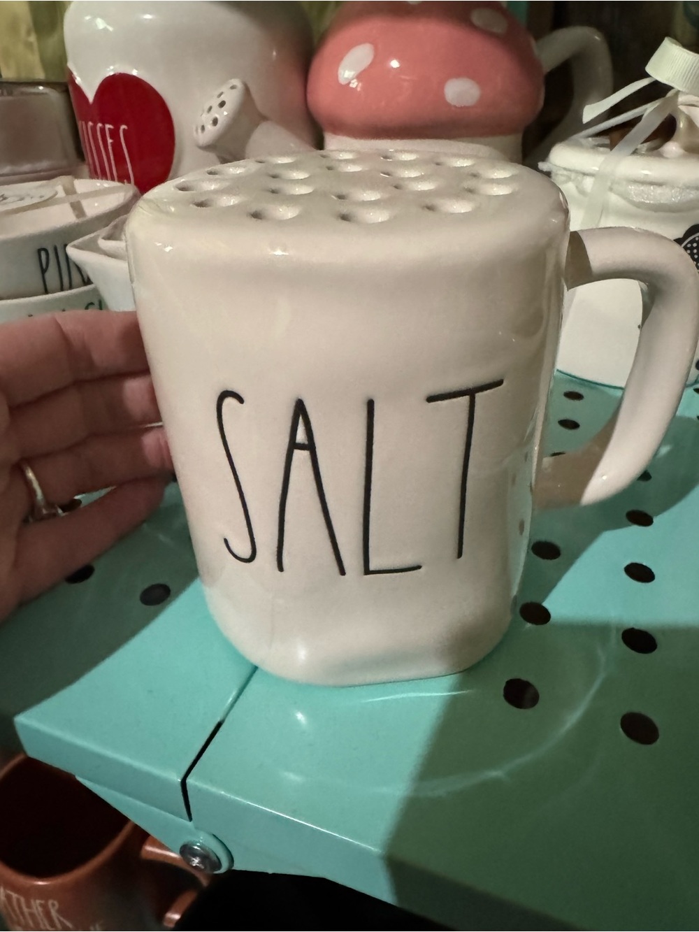 Rae Dunn Cream Ceramic Salt Shaker with Handle